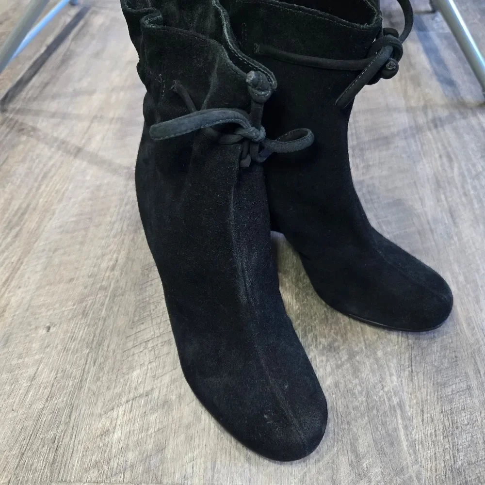 🐢 Kate Spade Black Suede Ankle Tie Boots Women’s Size 7.5